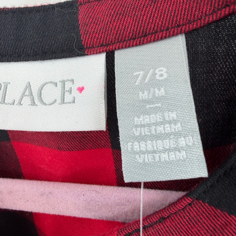 Children’s Place Buffalo Plaid Black Red Button Front Tied Detail Dress Size 7/8 - Picture 3 of 5